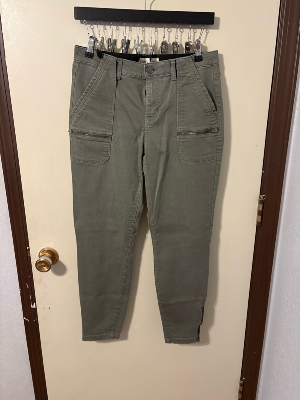 Knox Rose Olive Green Utility Cargo Pants - Mid-Rise Skinny Ankle Zip Size10